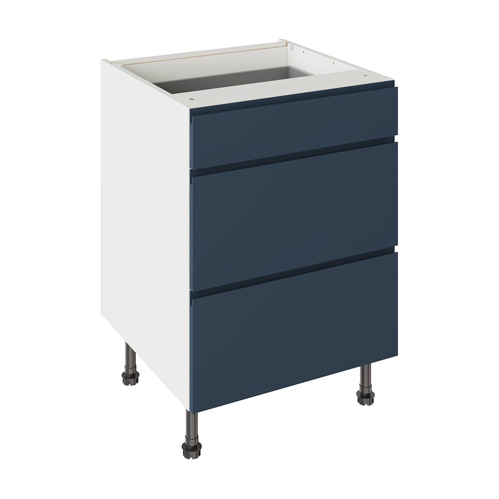 J-Pull Kitchen 3 Drawer Base Unit 600mm Ultra Matt Indigo Blue