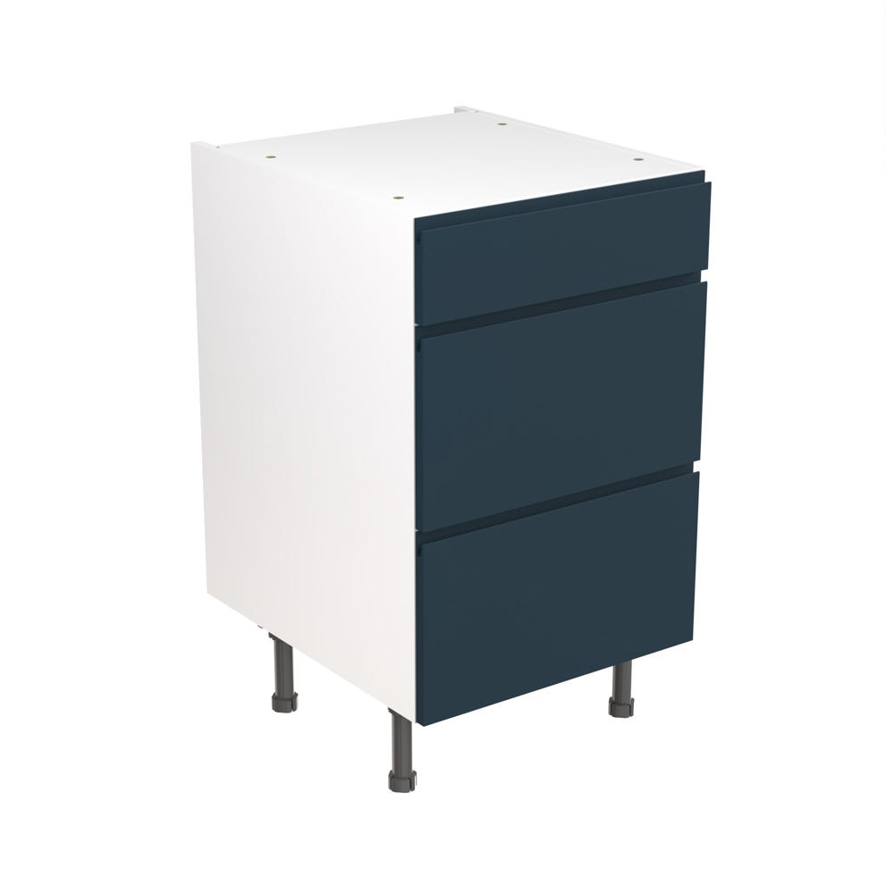 J-Pull Kitchen 3 Drawer Base Unit 500mm Ultra Matt Indigo Blue