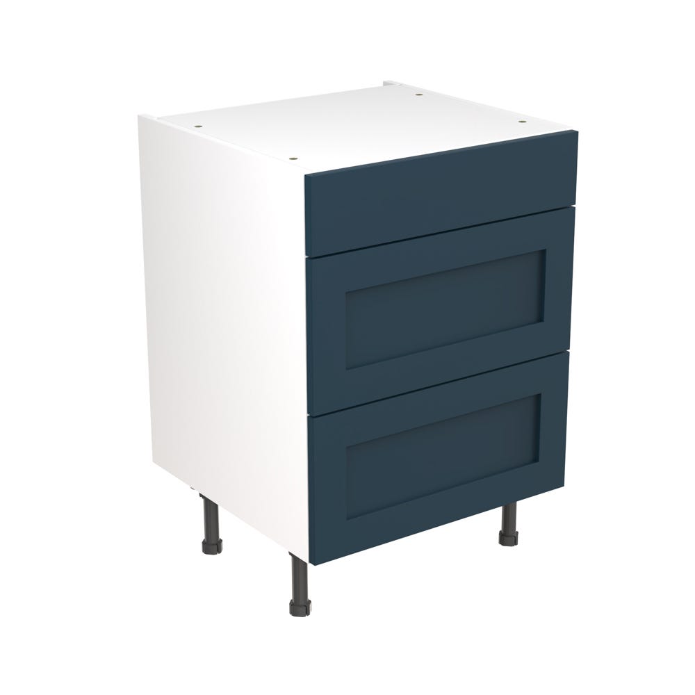 Shaker Kitchen 3 Drawer Base Unit 600mm Ultra Matt Indigo Blue