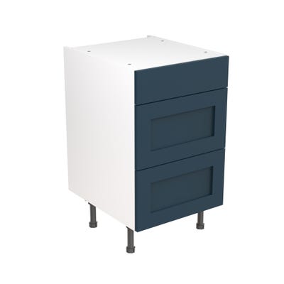 Shaker Kitchen 3 Drawer Base Unit 500mm Ultra Matt Indigo Blue