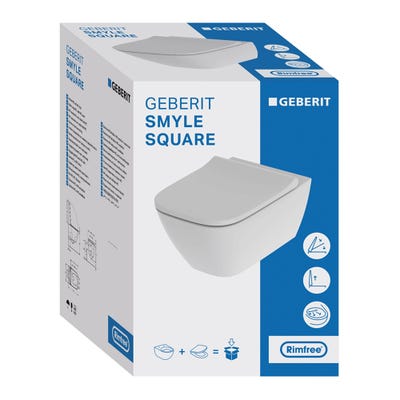 Geberit Smyle Square Rimfree® Wall Hung WC with Soft Close Seat Pack