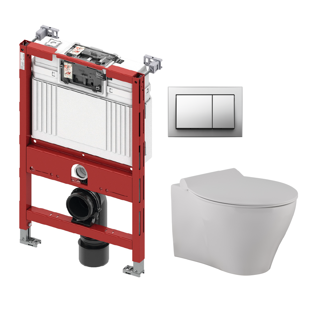 Baulux 0.82m Frame Set with Volcano Rimless Wall Hung WC & Seat