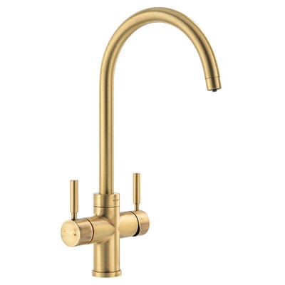 Abode Pronteau Boiling Hot & Filtered Cold Water Twin Lever Kitchen Mixer Tap 4 in 1 Brushed Brass