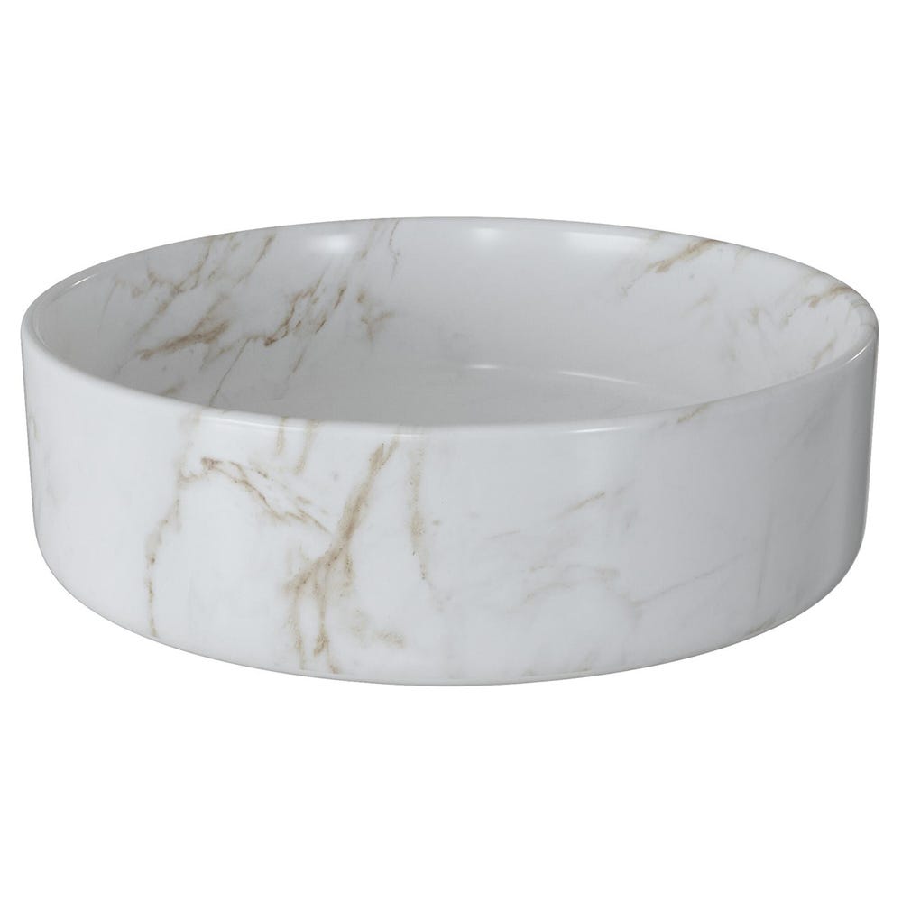 Geneva 355mm Round Ceramic Countertop Basin & Waste Marble Effect