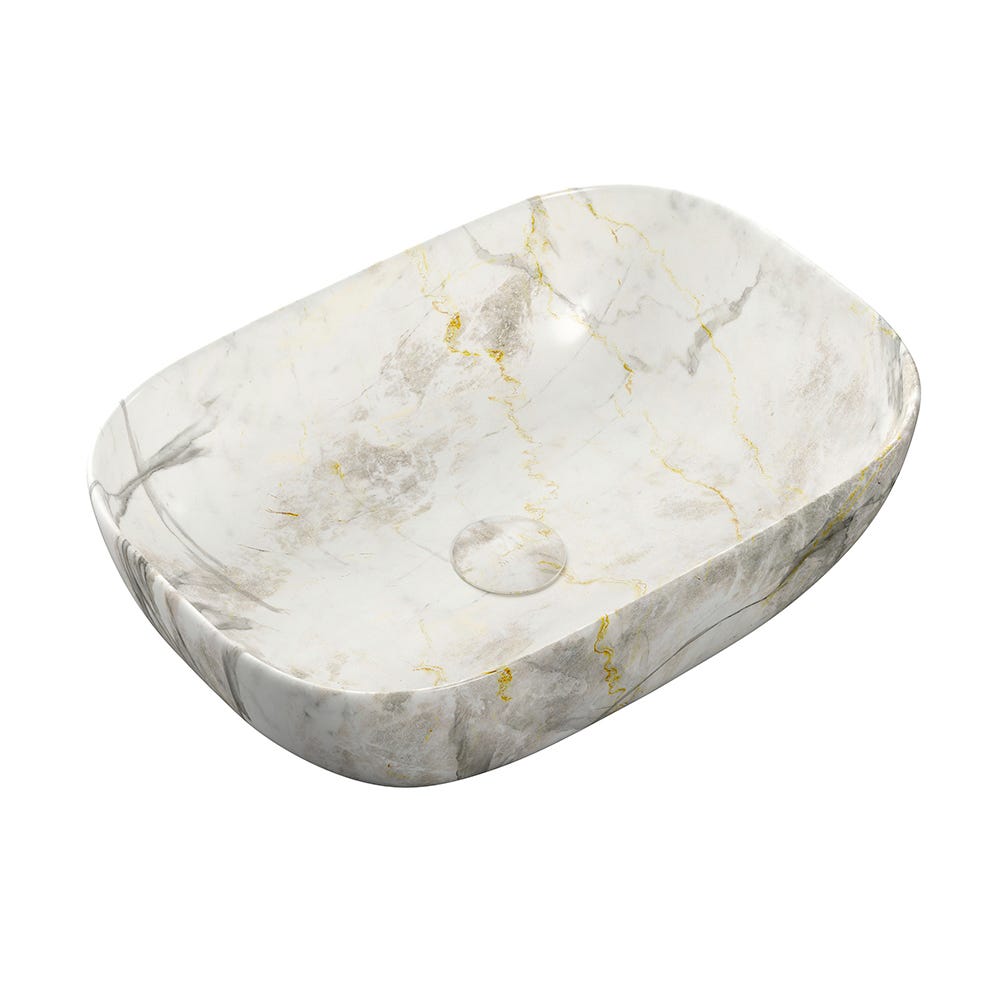 Jura 460 x 330mm Ceramic Countertop Basin & Waste White Marble Effect