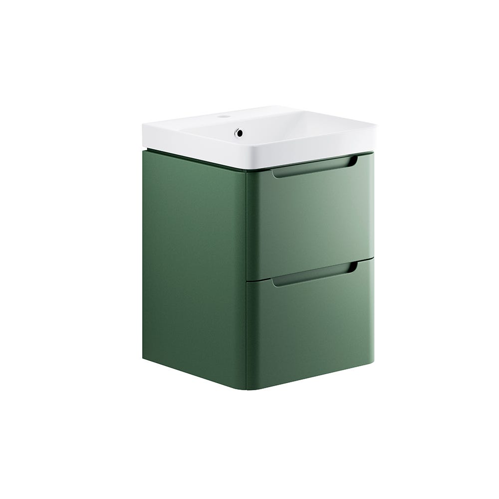 Integra 500mm 2 Drawer Wall Hung Vanity Unit & Basin Matt Sage Green