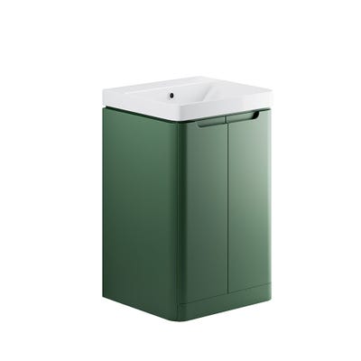 Integra 500mm 2 Door Floor Standing Cloakroom Vanity Basin & Unit Matt Sage Green