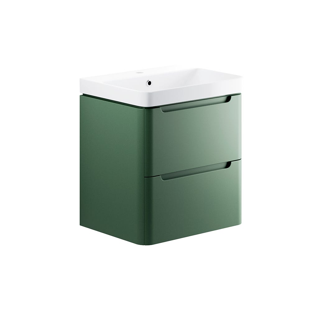 Integra 600mm 2 Drawer Wall Hung Vanity Unit & Basin Matt Sage Green