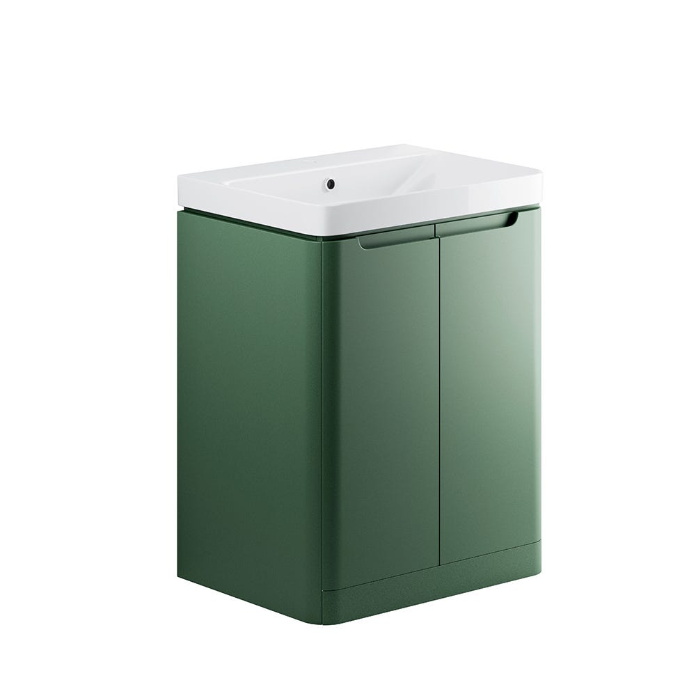 Integra 600mm 2 Door Floor Standing Vanity Unit & Basin Matt Sage Green