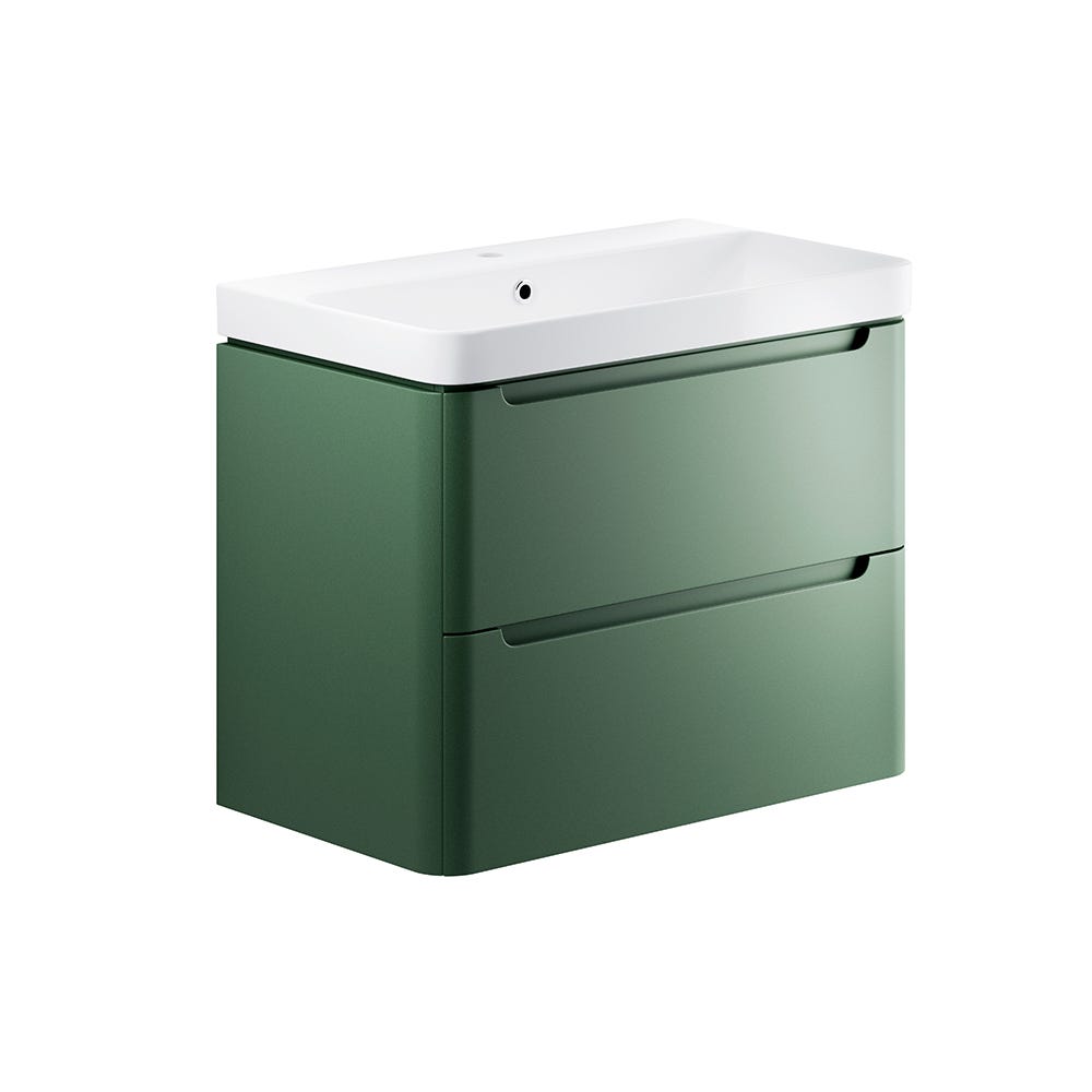 Integra 800mm 2 Drawer Wall Hung Vanity Unit & Basin Matt Sage Green