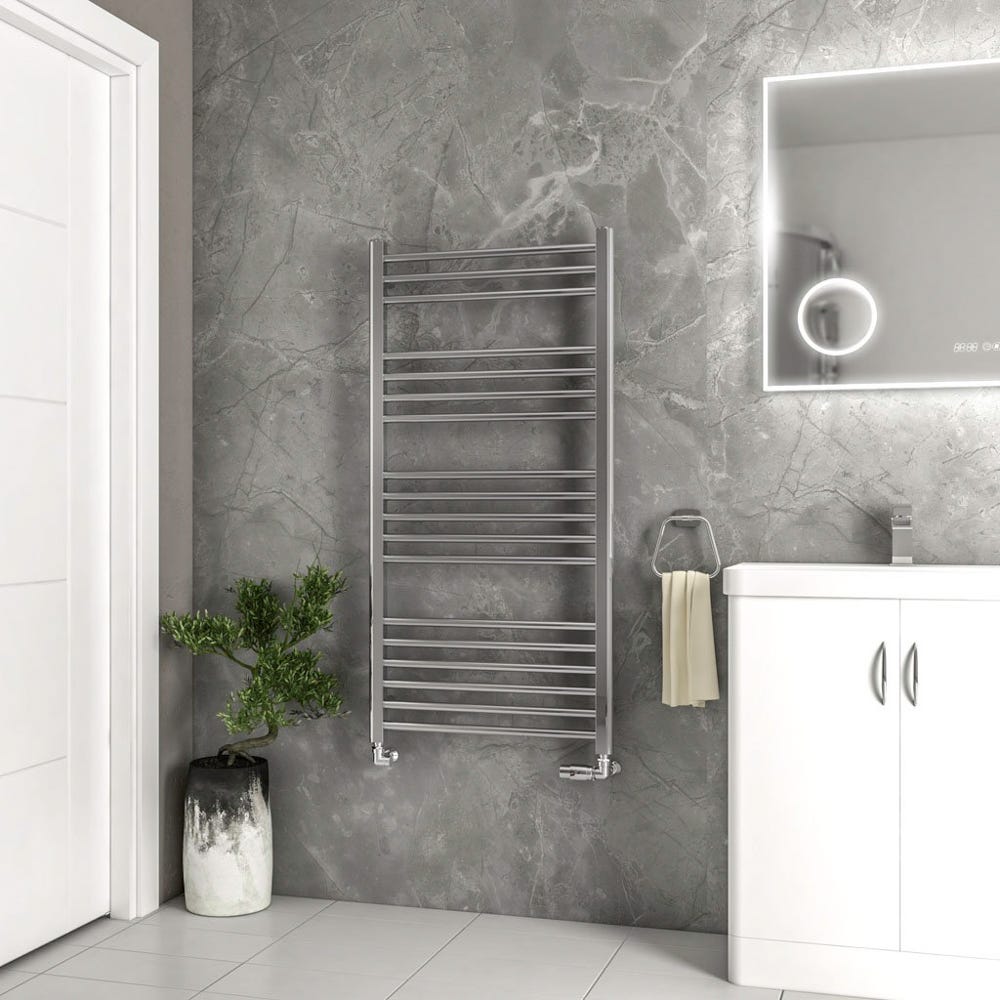 Eastbrook Wendover Polished Steel Straight Towel Radiator 1200 x 600mm