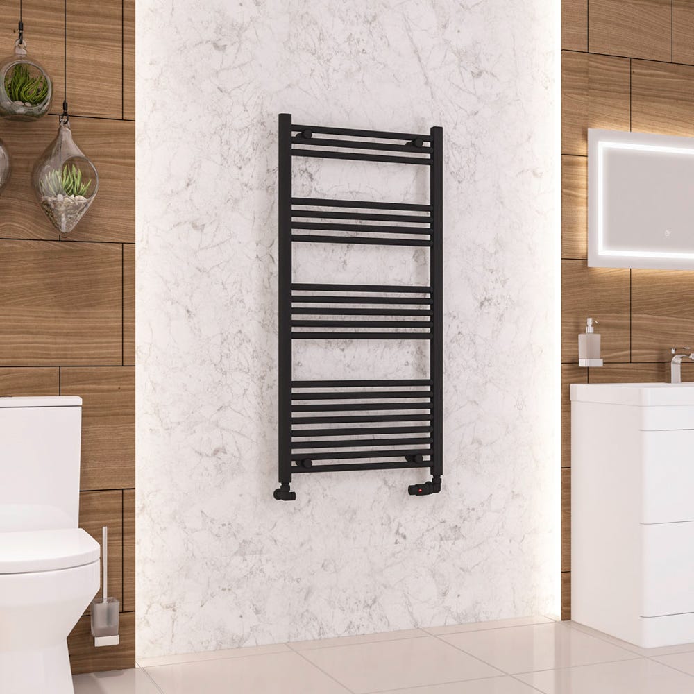 Eastbrook Wendover Matt Black Straight Towel Radiator 1200 x 600mm