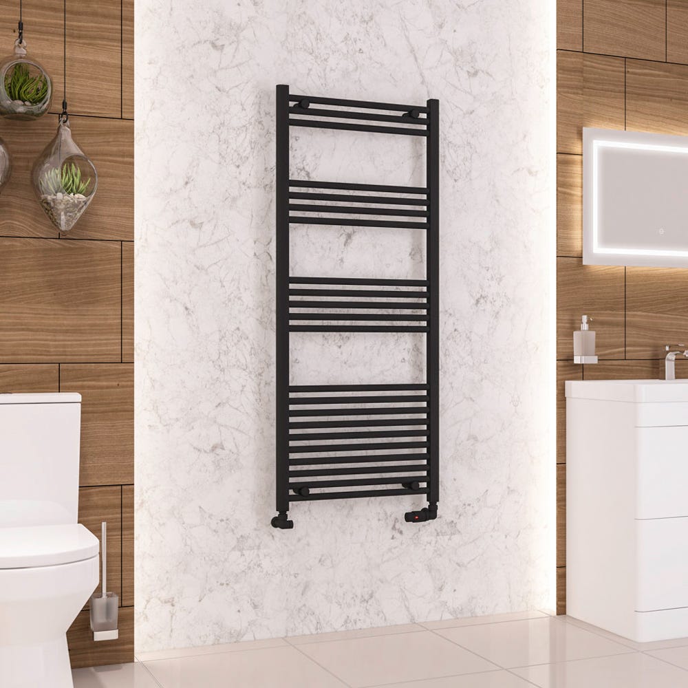 Eastbrook Wendover Matt Black Straight Towel Radiator 1400 x 600mm