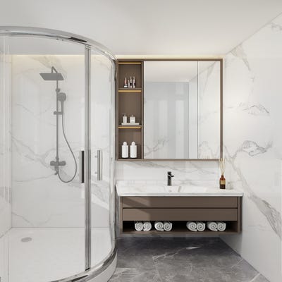 Carrara Marble Gloss Solid Core T&G 8mm PVC Bathroom Wall Panel