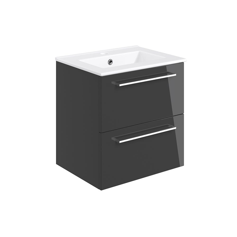 Volte 510mm 2 Drawer Wall Hung Vanity Unit & Basin Anthracite Gloss