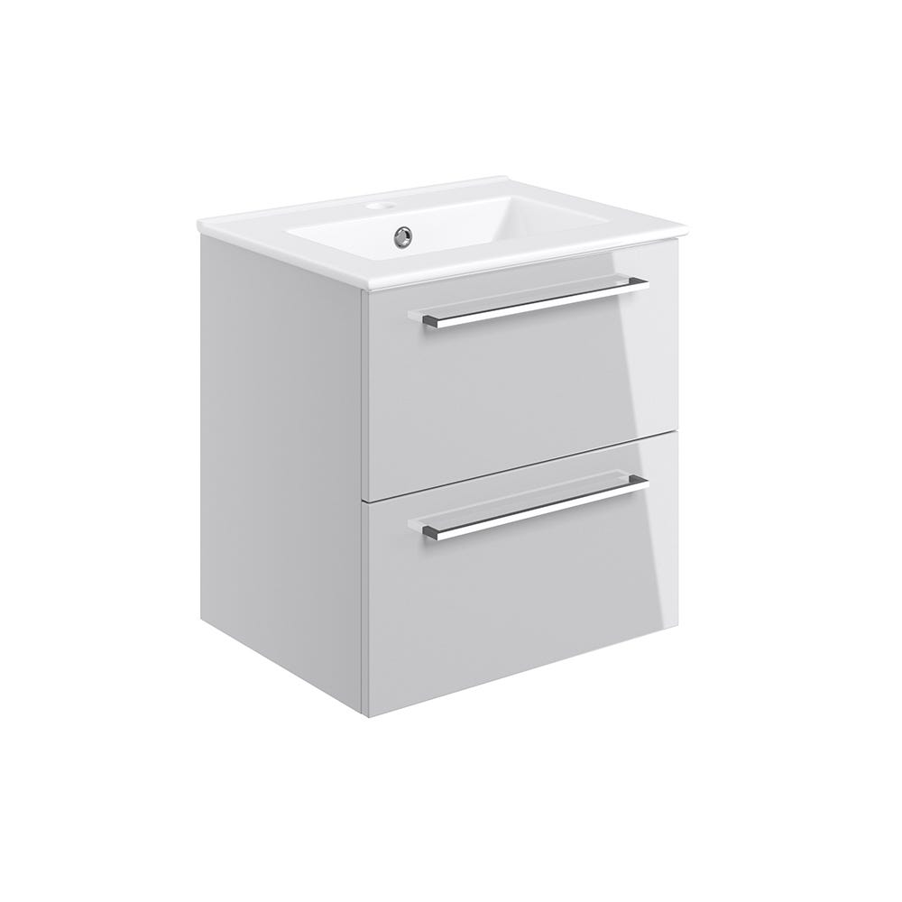 Volte 510mm 2 Drawer Wall Hung Vanity Unit & Basin Grey Gloss