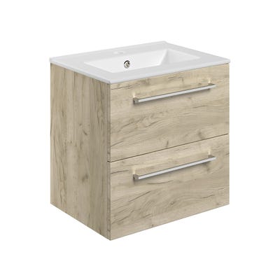 Volte 510mm 2 Drawer Wall Hung Vanity Unit & Basin Oak