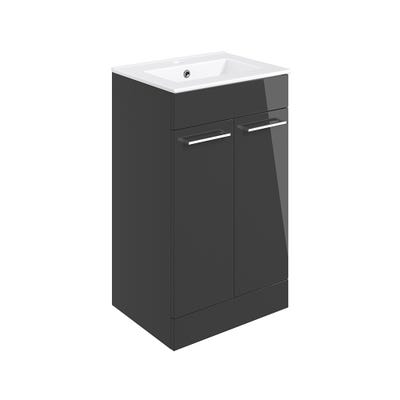 Volte 510mm 2 Door Floor Standing Vanity Unit & Basin Anthracite Gloss