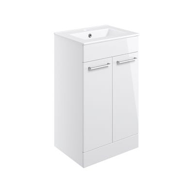 Volte 510mm 2 Door Floor Standing Vanity Unit & Basin White Gloss