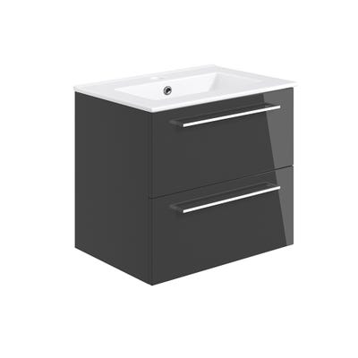 Volte 610mm 2 Drawer Wall Hung Vanity Unit & Basin Anthracite Gloss