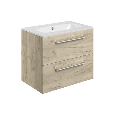 Volte 610mm 2 Drawer Wall Hung Vanity Unit & Basin Oak