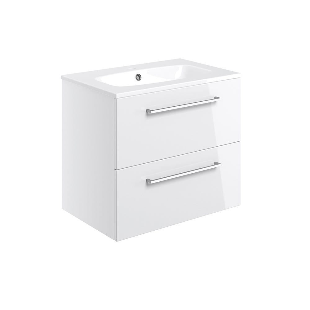 Volte 610mm 2 Drawer Wall Hung Vanity Unit & Basin White Gloss