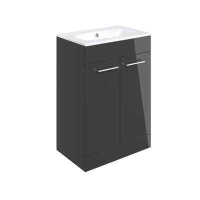 Volte 610mm 2 Door Floor Standing Vanity Unit & Basin Anthracite Gloss