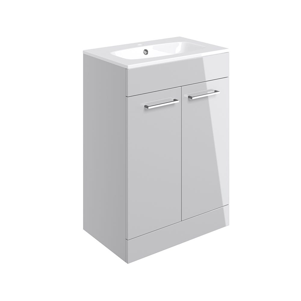 Volte 610mm 2 Door Floor Standing Vanity Unit & Basin Grey Gloss