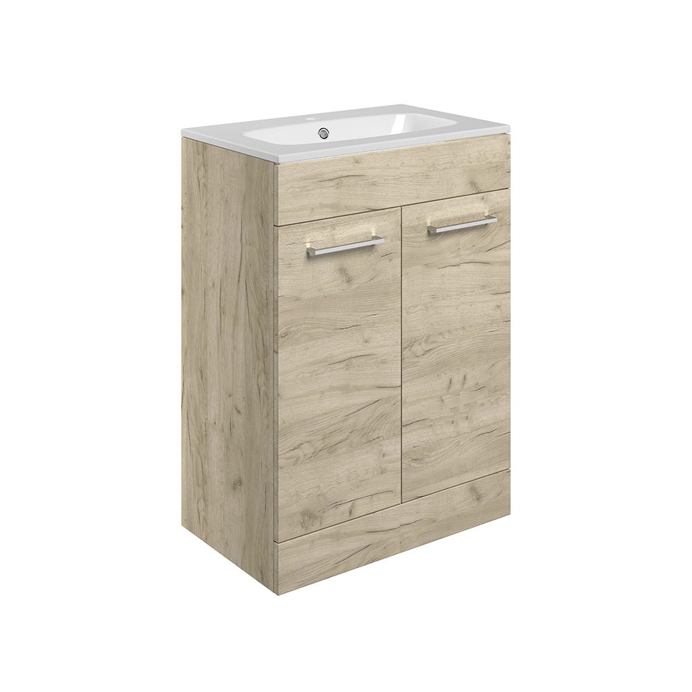 Volte 610mm 2 Door Floor Standing Vanity Unit & Basin Oak