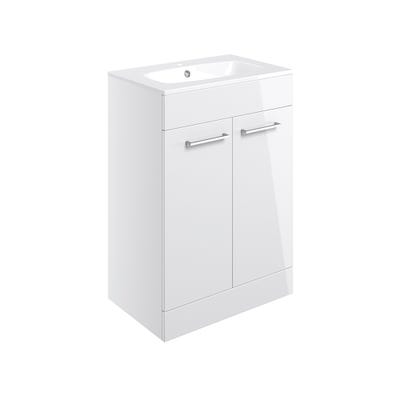 Volte 610mm 2 Door Floor Standing Vanity Unit & Basin White Gloss