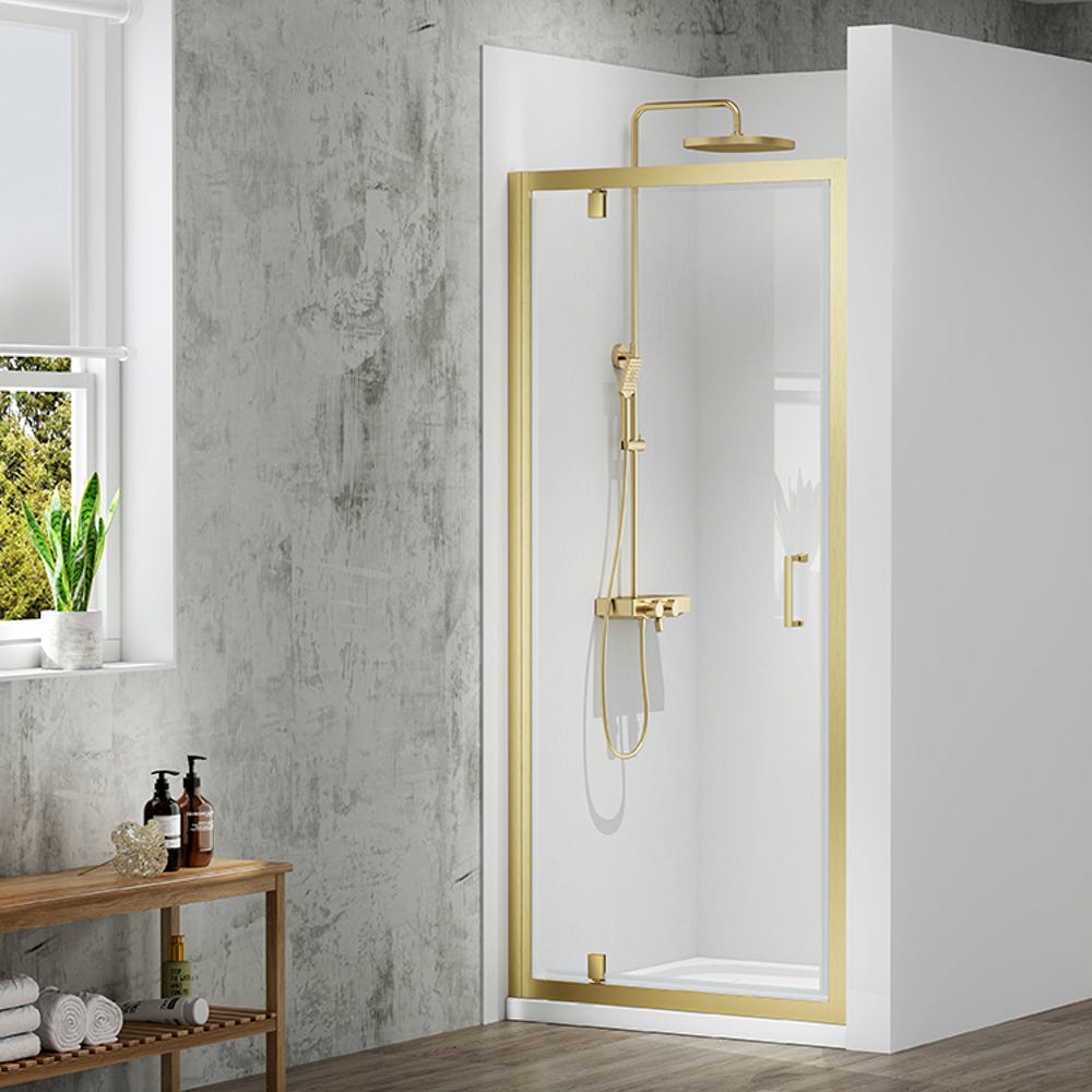 Merlyn Mbox 900mm Pivot Shower Door Brushed Brass