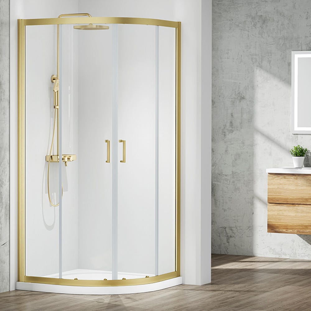 Merlyn Mbox 800mm x 800mm 2 Door Shower Quadrant Brushed Brass