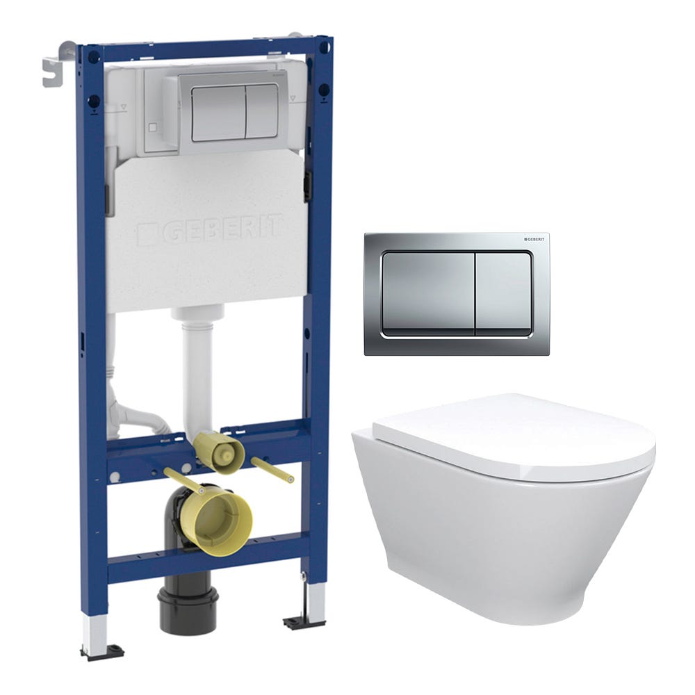 Rimless Wall Hung WC & Geberit Alpha 1.12m Frame Bundle with Square Flush Plate