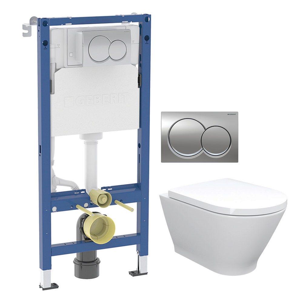 Rimless Wall Hung WC & Geberit Alpha 1.12m Frame Bundle with Round Flush Plate