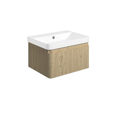 Kova 605mm 1 Drawer Wall Hung Vanity Unit & Basin Textured Oak