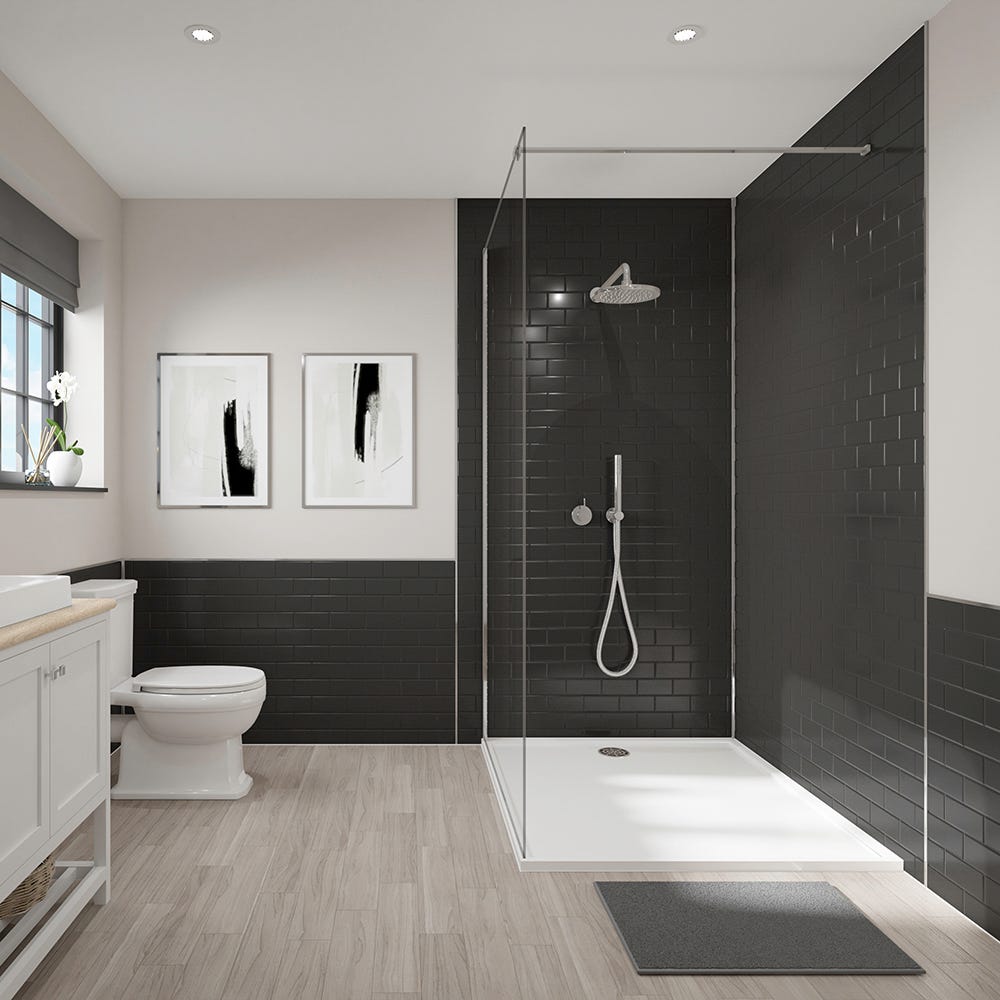 Wetwall Tile Effect Bathroom Wall Panel Black