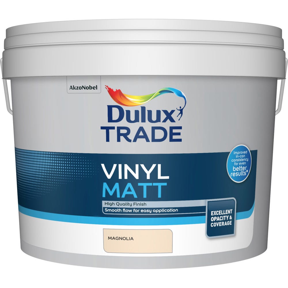 Product image for Dulux Trade Vinyl Matt Paint Magnolia 10ltr