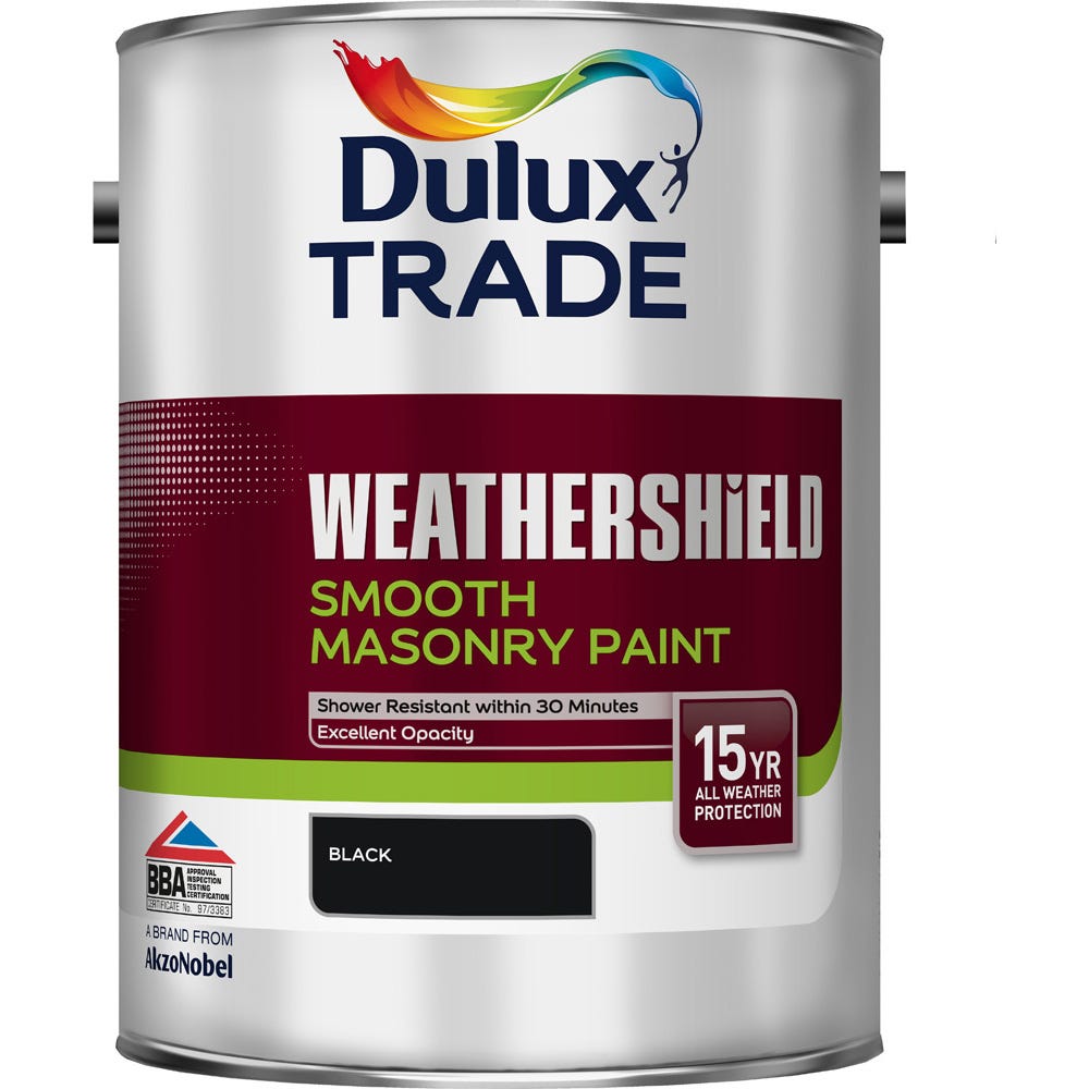 Dulux Trade Weathershield Smooth Masonry Paint Black 5L