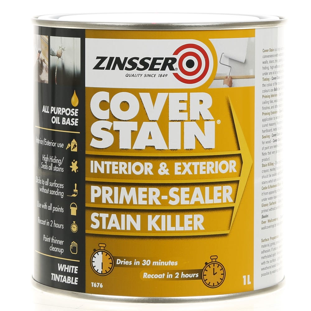Zinsser Cover Stain Primer, Sealer & Stain Killer White 1L