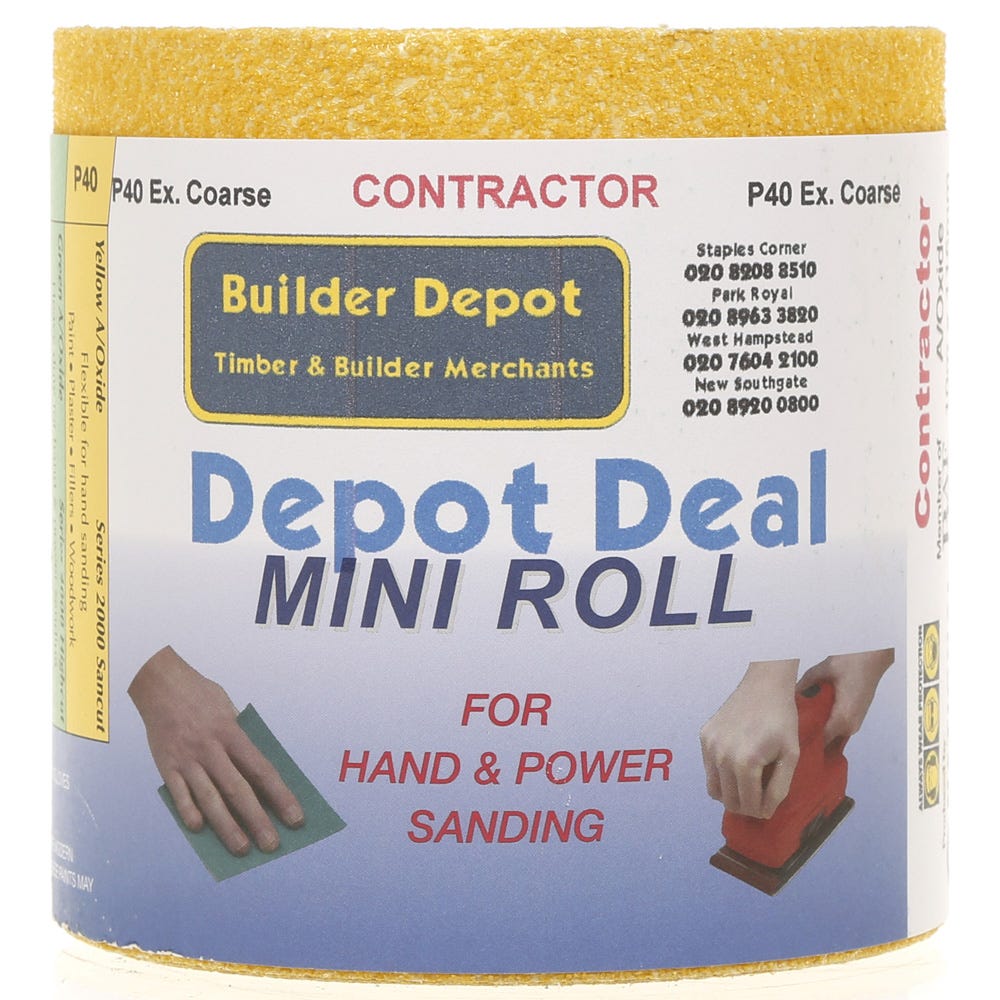 Builder Depot Contractor Yellow Ally Oxide Sandpaper P40 10m Roll