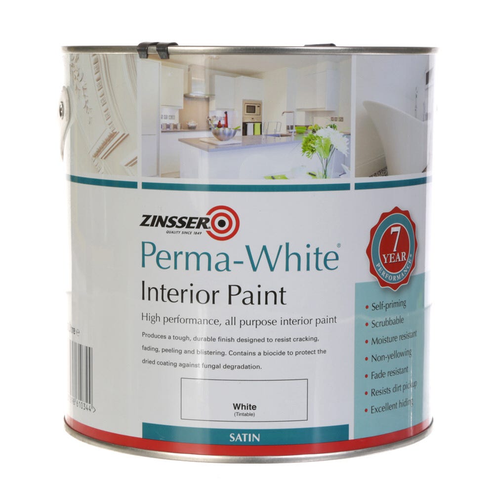 Zinsser PermaWhite Interior Mould and Mildew Proof Paint Satin White 2.5L