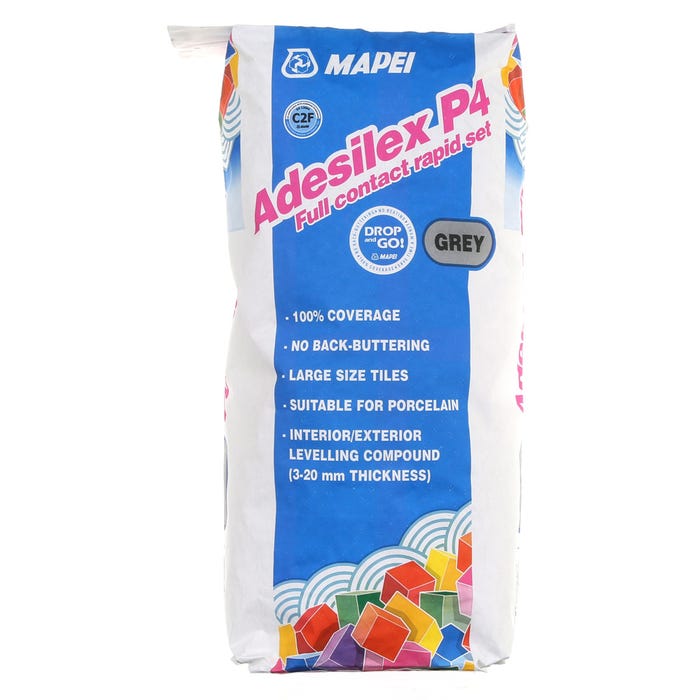 Mapei Adesilex P4 Full Contact Rapid Set Adhesive For Large Size Tiles Grey 20kg