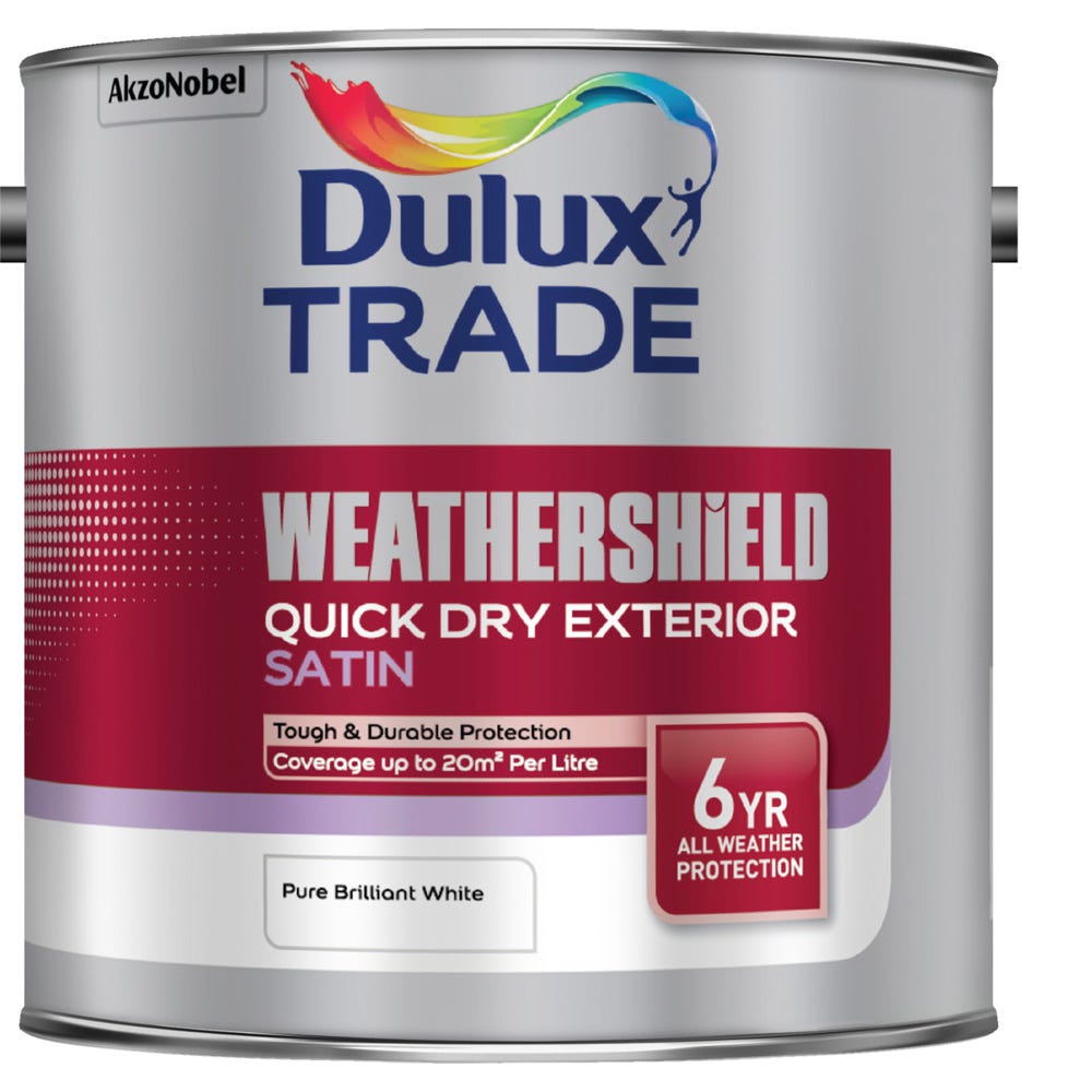 Product image for Dulux Trade Weathershield Exterior Satin Paint 2.5L Brilliant White