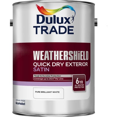 Dulux Trade Weathershield Quick Dry Exterior Satin Pure Brilliant White 5L