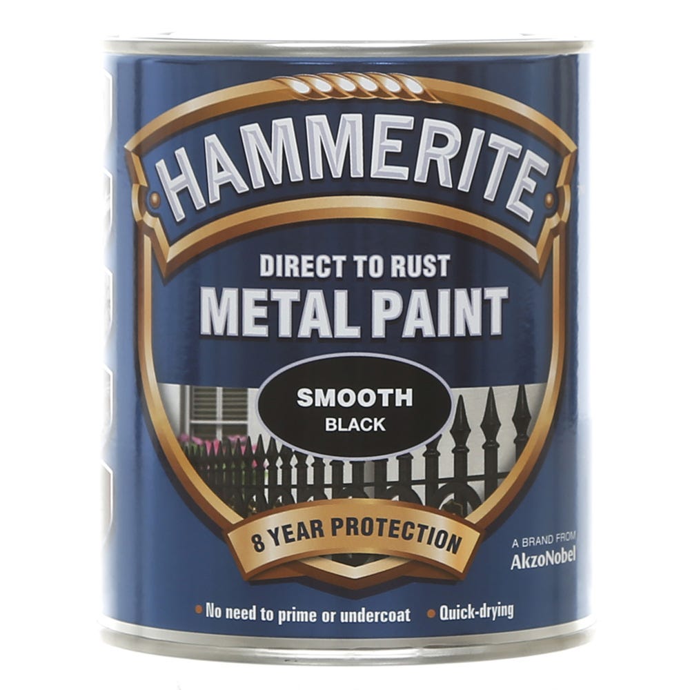 Hammerite Direct To Rust Metal Paint Smooth Black 750ml