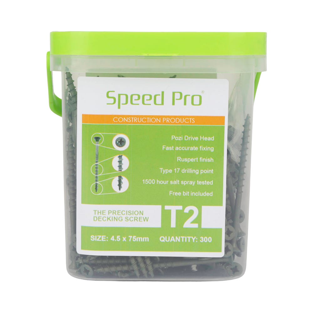 Speed Pro T2 4.5 x 75mm Precision Decking Screws Tub of 300