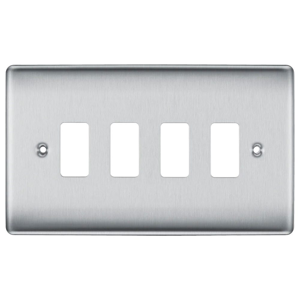 BG Grid 4 Gang Modular Front Plate Brushed Steel RNBS4