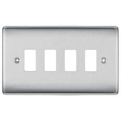 BG Grid 4 Gang Modular Front Plate Brushed Steel RNBS4