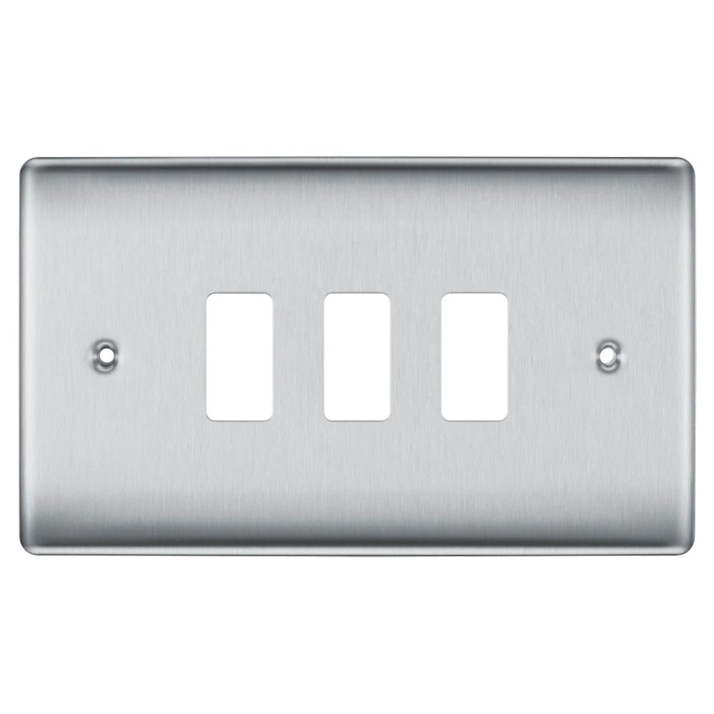 BG Grid 3 Gang Modular Front Plate Brushed Steel RNBS3