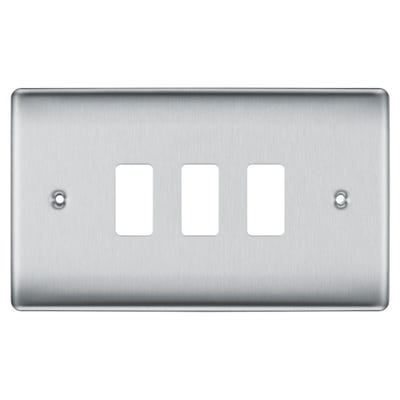 BG Grid 3 Gang Modular Front Plate Brushed Steel RNBS3
